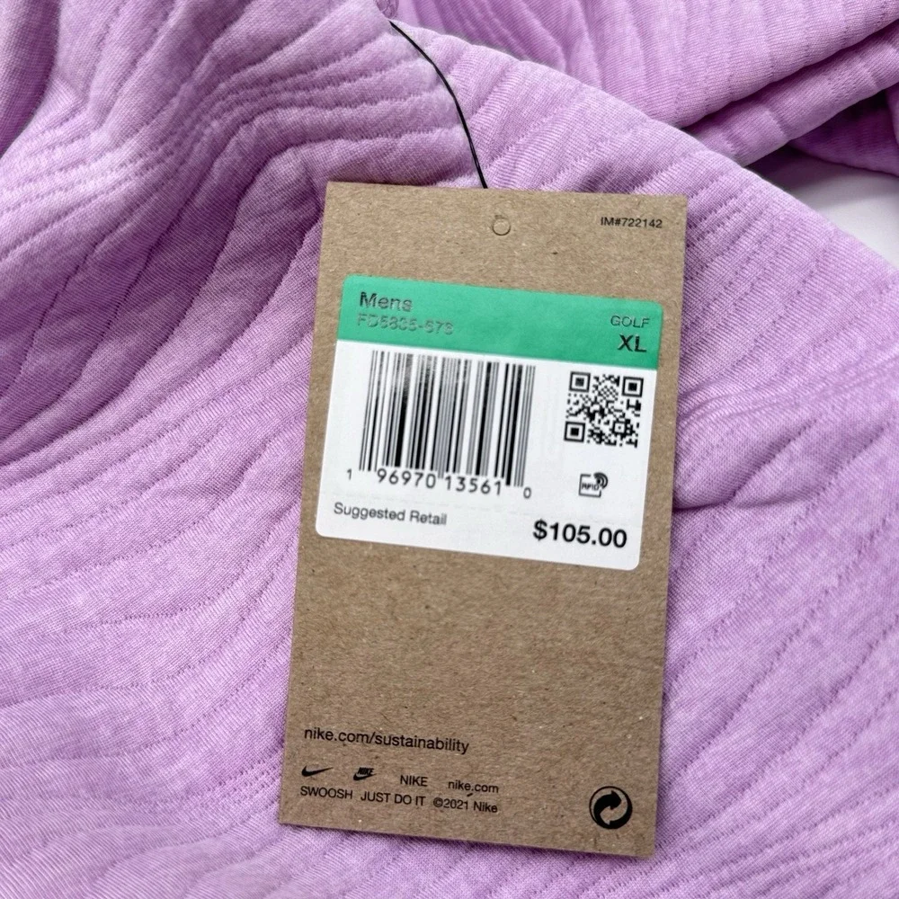 Nike Golf Dri-Fit Tour Men's XL Quilted Crew Neck Pink Sweatshirt  MSRP $105
